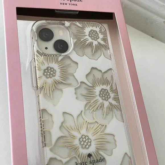 Kate Spade iPhone 13 clear transparent gold silver floral phone case new NWT - Picture 9 of 13